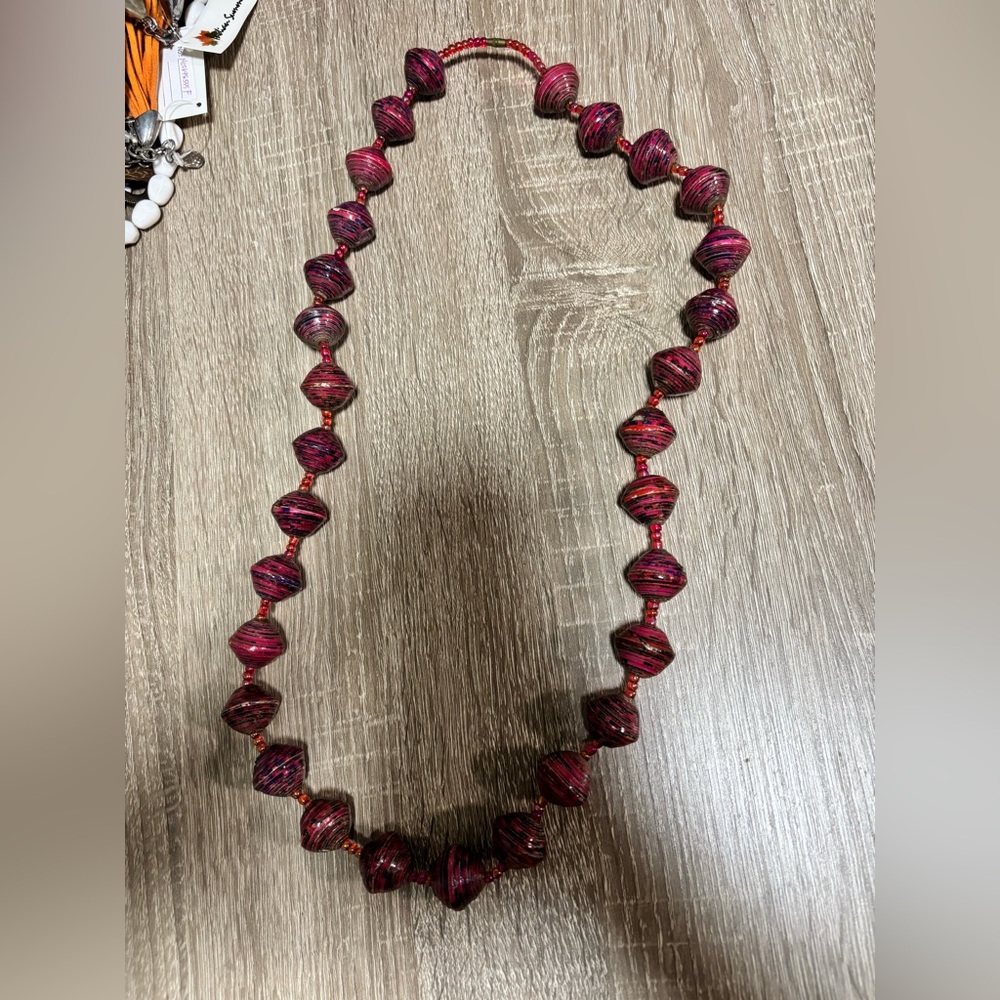 Handmade Red Beaded Necklace - Women's Jewelry